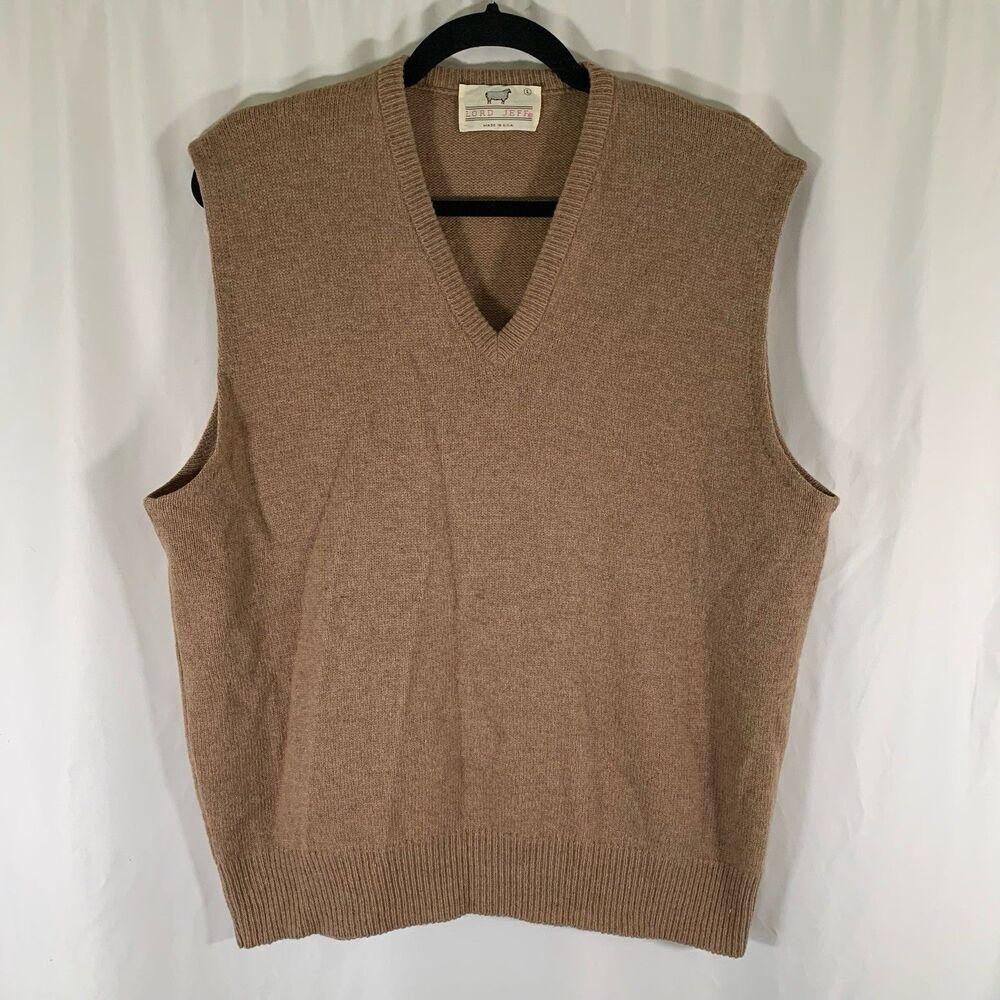 Lord Jeff Wool Vest Men's Large Brown Tight Knit Sleeveless Vneck